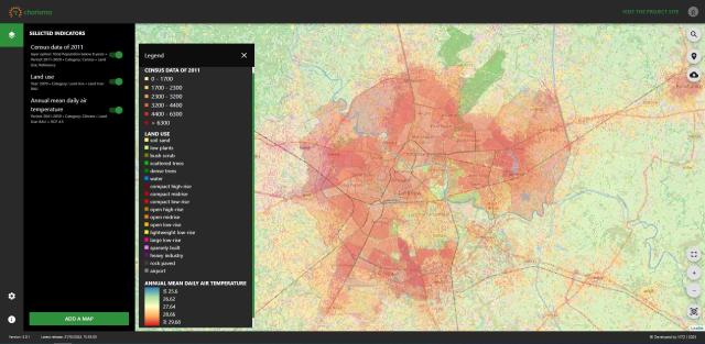 CHARISMA info platform map Census data, land use, temperature
